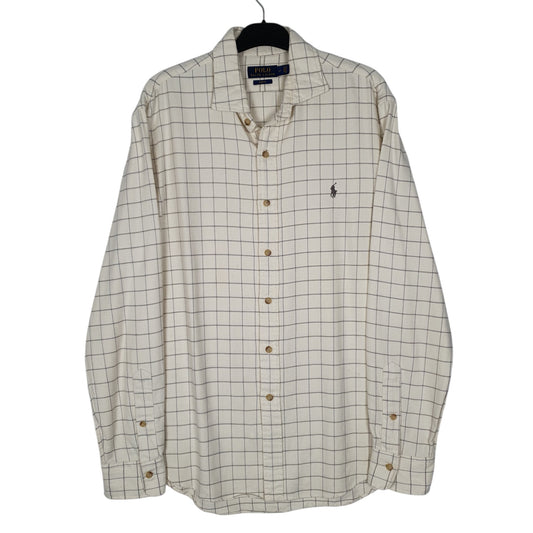Mens Cream Polo Ralph Lauren Thick Flannel Long Sleeve Shirt