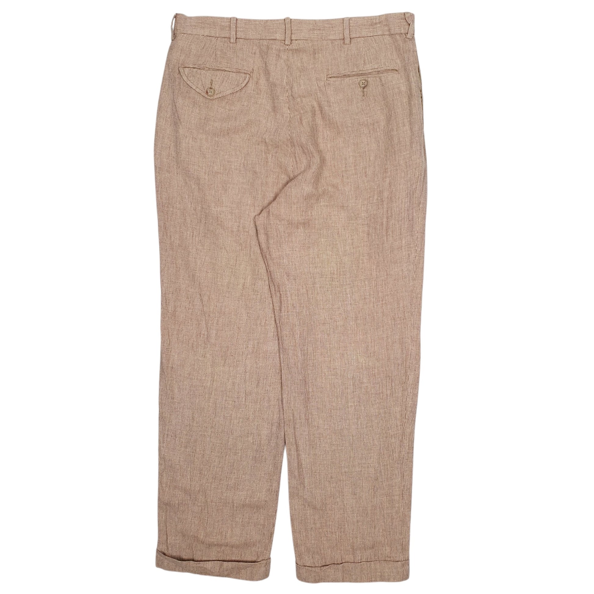 Mens Beige Polo Ralph Lauren Vintage 90s Pleated Houndstooth  Trousers