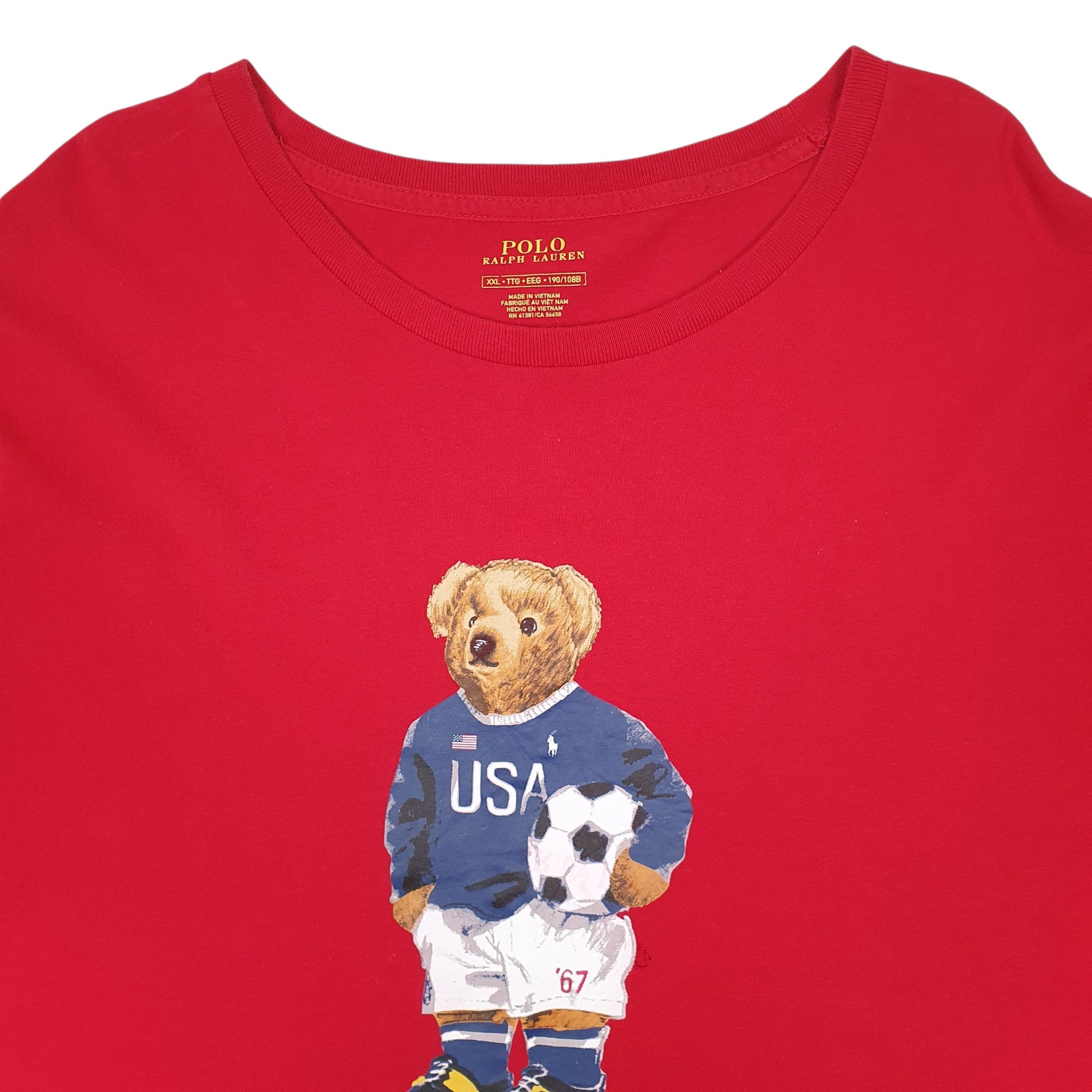 Mens Red Polo Ralph Lauren Polo Bear Football Quarter Zip T Shirt