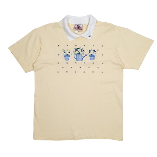 Womens Yellow Top Stitch Vintage 90s Made In USA Short Sleeve Polo Shirt