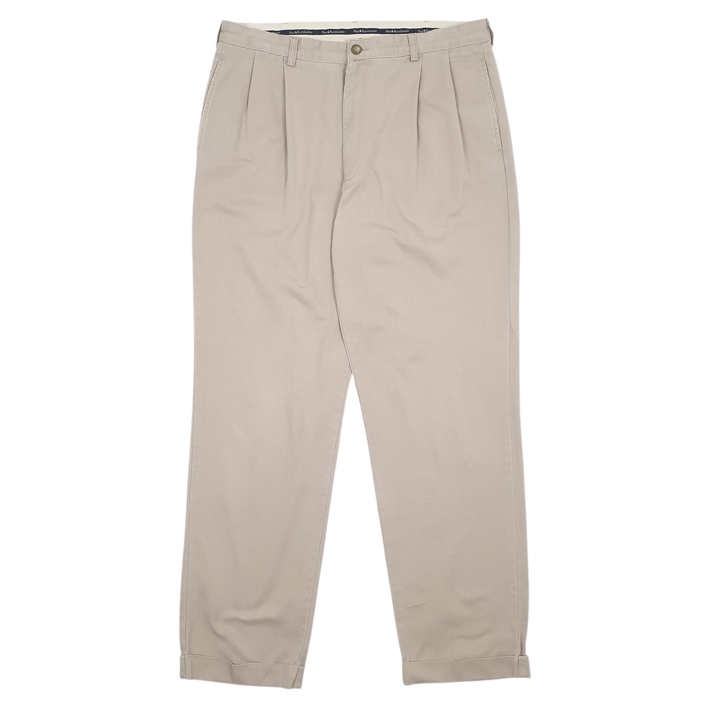 Mens Beige Polo Ralph Lauren Vintage 90s Pleated Chino Trousers