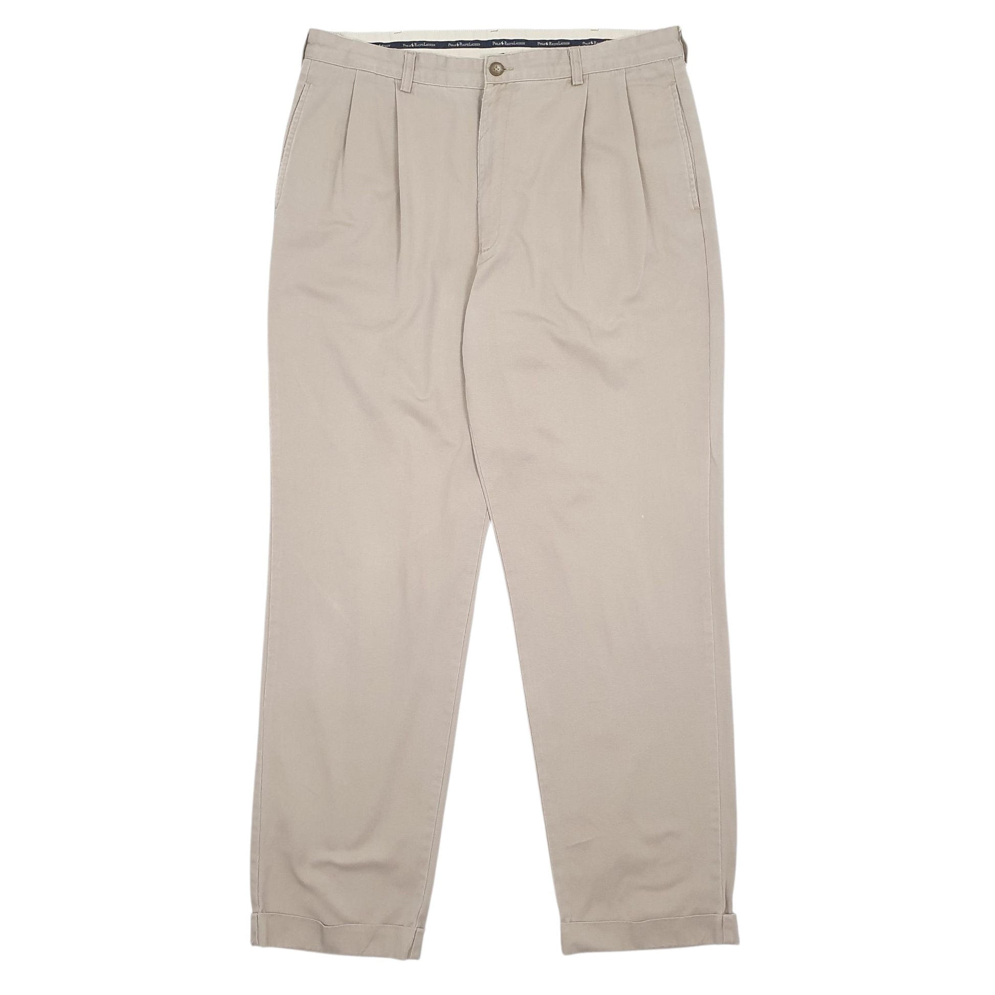 Mens Beige Polo Ralph Lauren Vintage 90s Pleated Chino Trousers