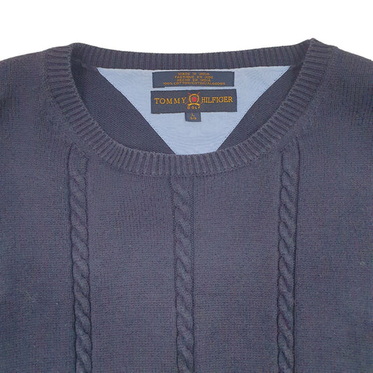 Mens Navy Tommy Hilfiger Golf Cable Knit Crewneck Jumper