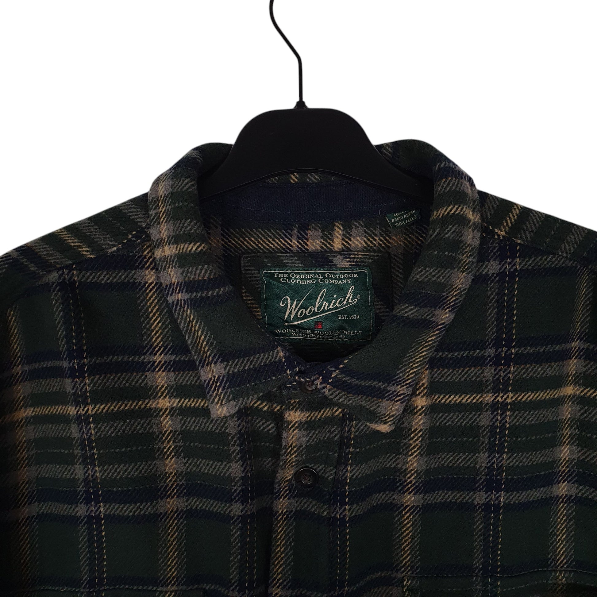 Mens Green Woolrich Thick Flannel Plaid  Shirt