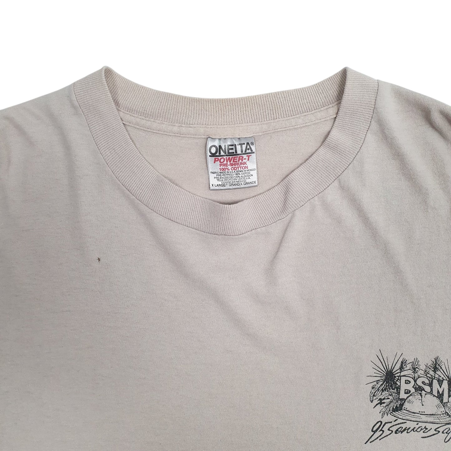 Mens Beige Oneita Single Stitch Vintage 90s  T Shirt