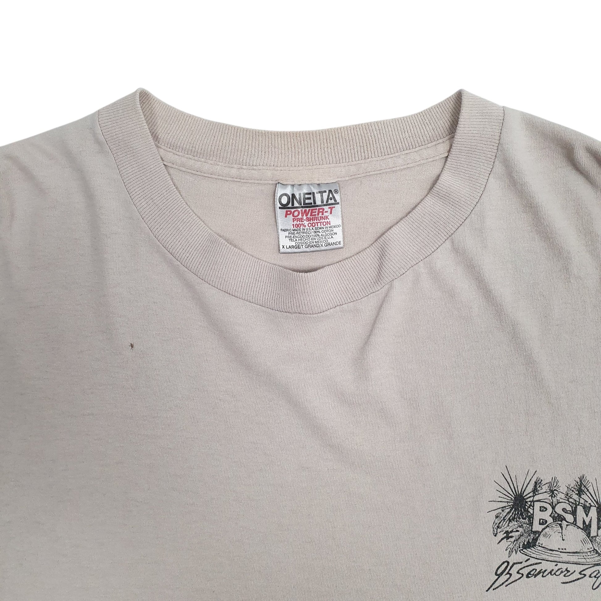 Mens Beige Oneita Single Stitch Vintage 90s  T Shirt