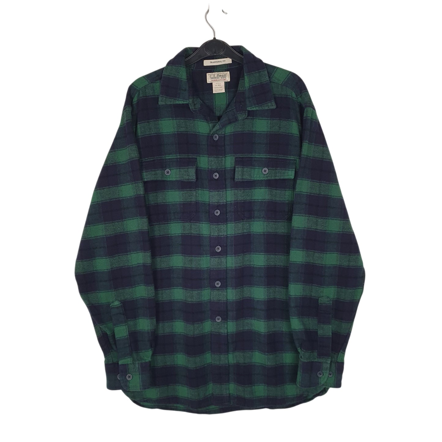 Mens Navy L.L.Bean Thick Chamois Plaid Long Sleeve Shirt