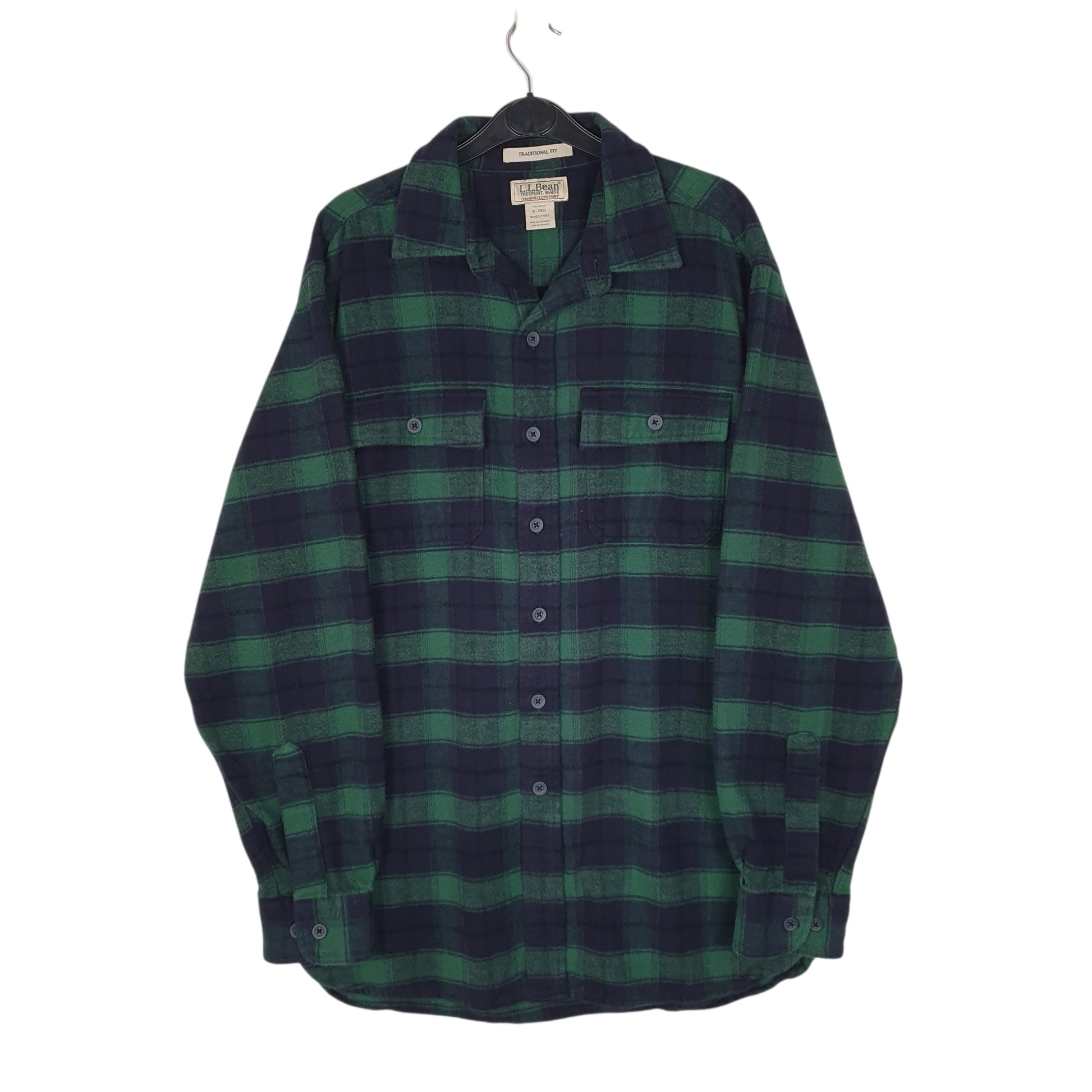 Mens Navy L.L.Bean Thick Chamois Plaid Long Sleeve Shirt