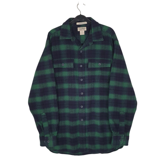 Mens Navy L.L.Bean Thick Chamois Plaid Long Sleeve Shirt