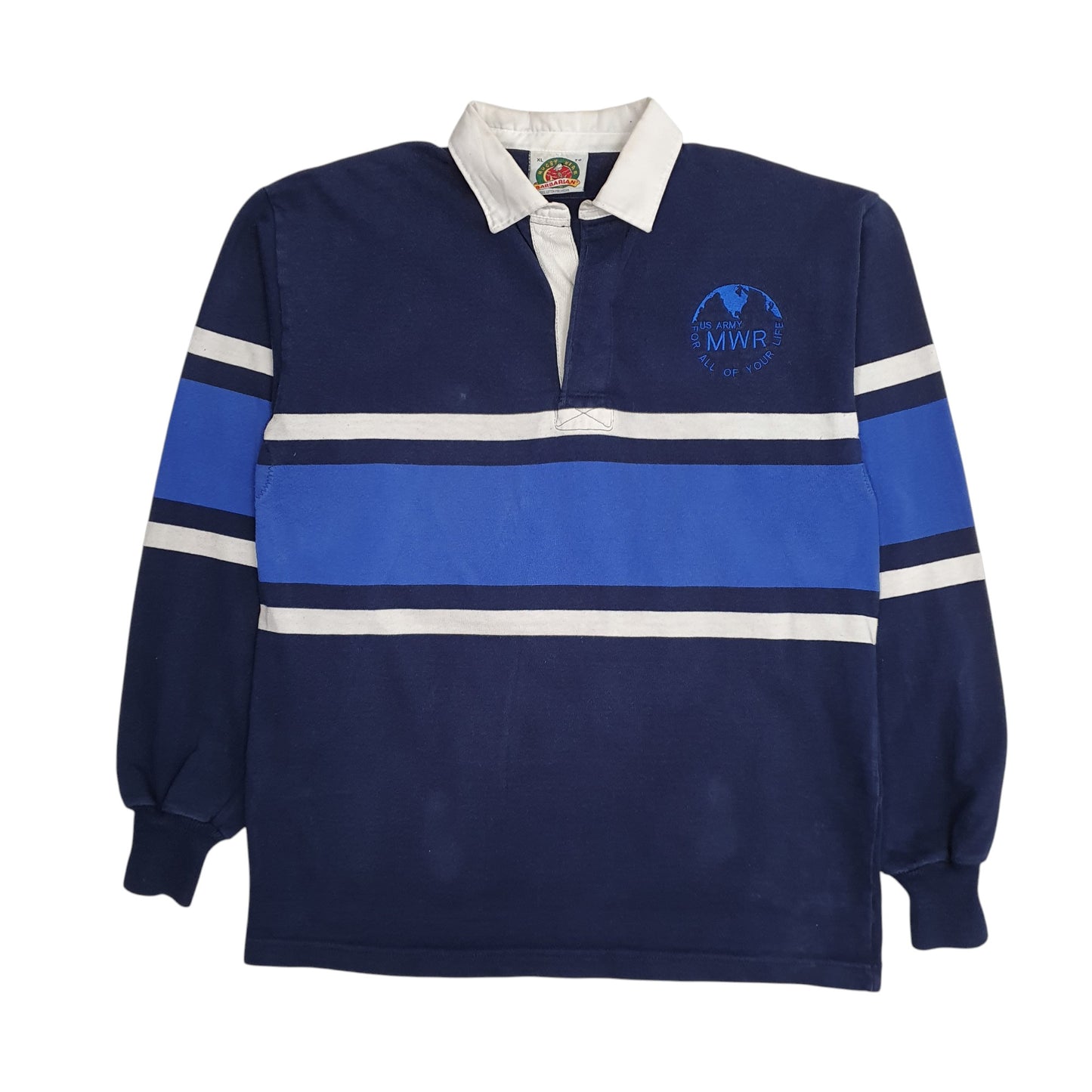 Mens Navy Barbarian Rugby US Army MWR Long Sleeve Polo Shirt