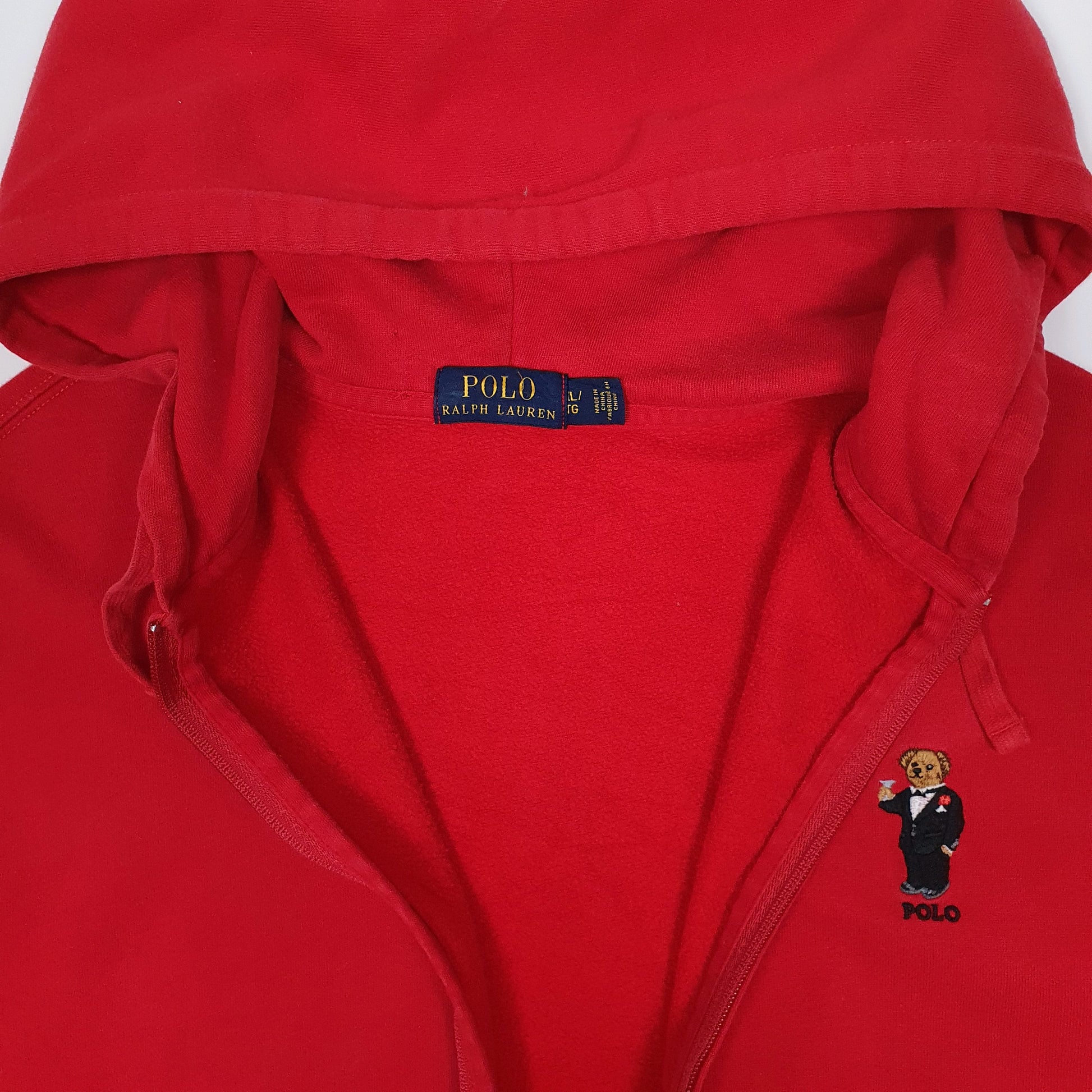 Mens Red Polo Ralph Lauren Polo Bear Hoodie Full Zip Jumper