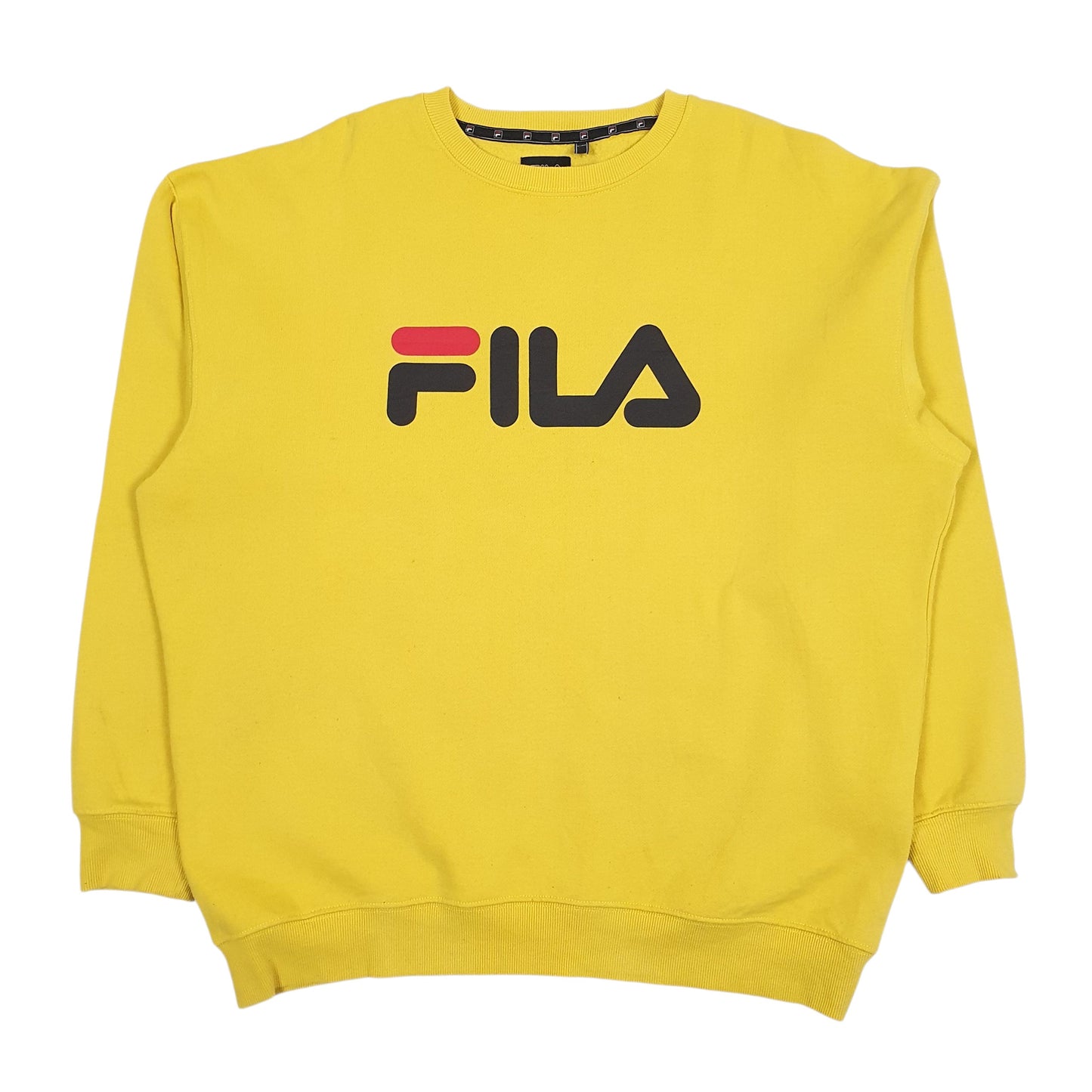 Mens Yellow Fila Baggy Spellout Crewneck Jumper