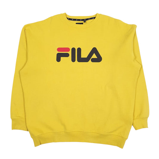 Mens Yellow Fila Baggy Spellout Crewneck Jumper