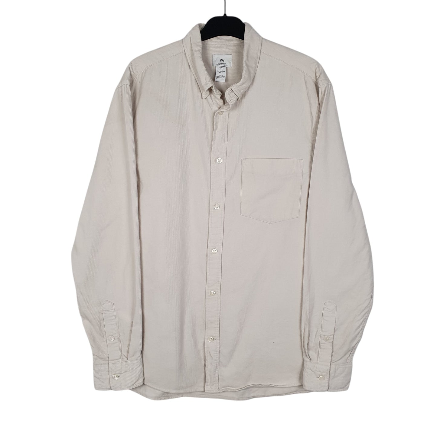 Mens Cream H&M Corduroy Long Sleeve Shirt