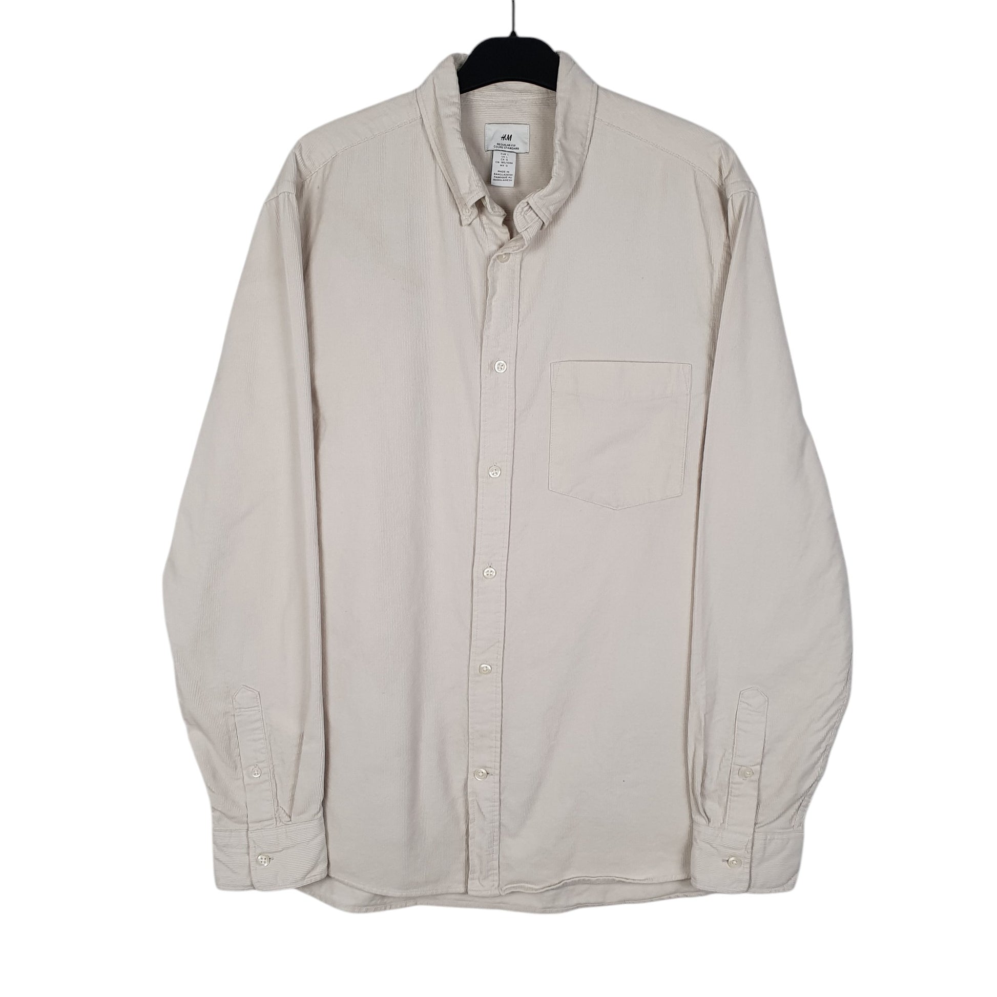 Mens Cream H&M Corduroy Long Sleeve Shirt