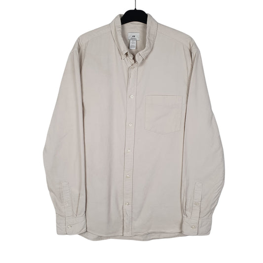 Mens Cream H&M Corduroy Long Sleeve Shirt