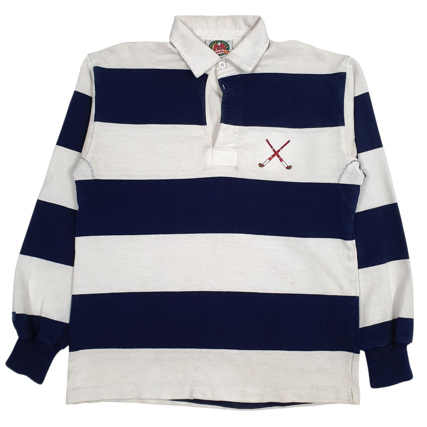 Mens White Barbarian  Long Sleeve Polo Shirt