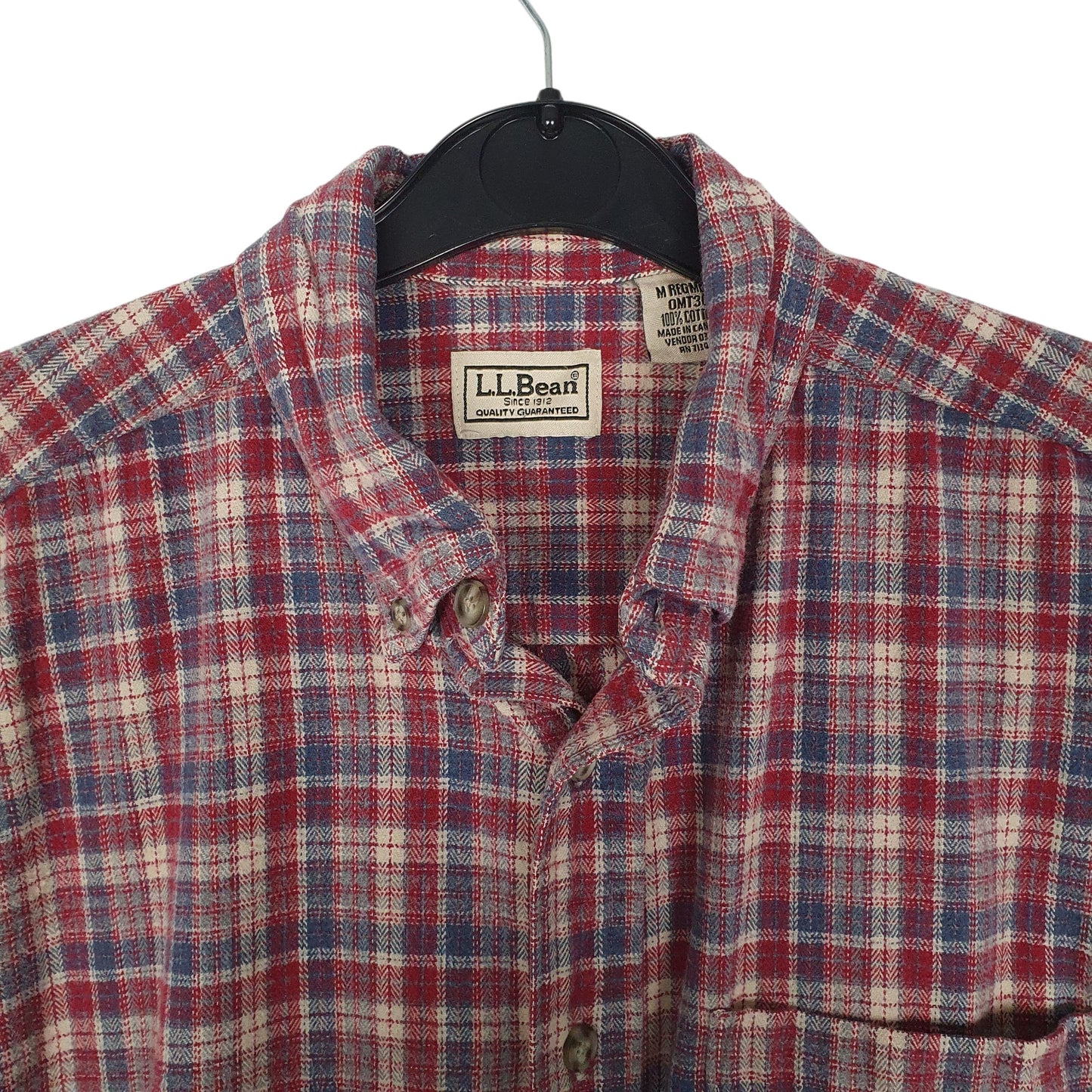 Mens Burgundy L.L.Bean Scotch Plaid Flannel  Shirt