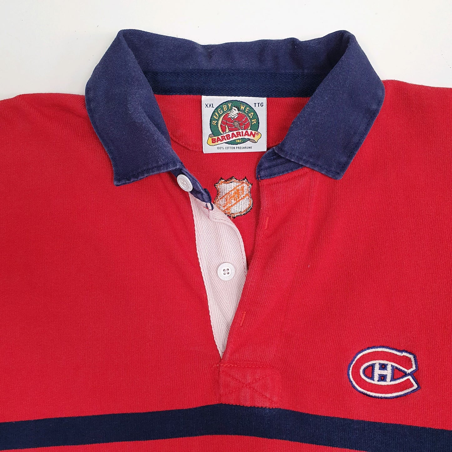 Mens Red Barbarian Rugby Montreal Canadiens NHL Hockey Hoodie Polo Shirt