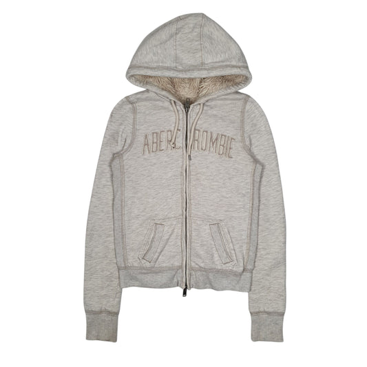 Womens Grey Abercrombie & Fitch Sherpa Lined Hoodie Full Zip Jumper