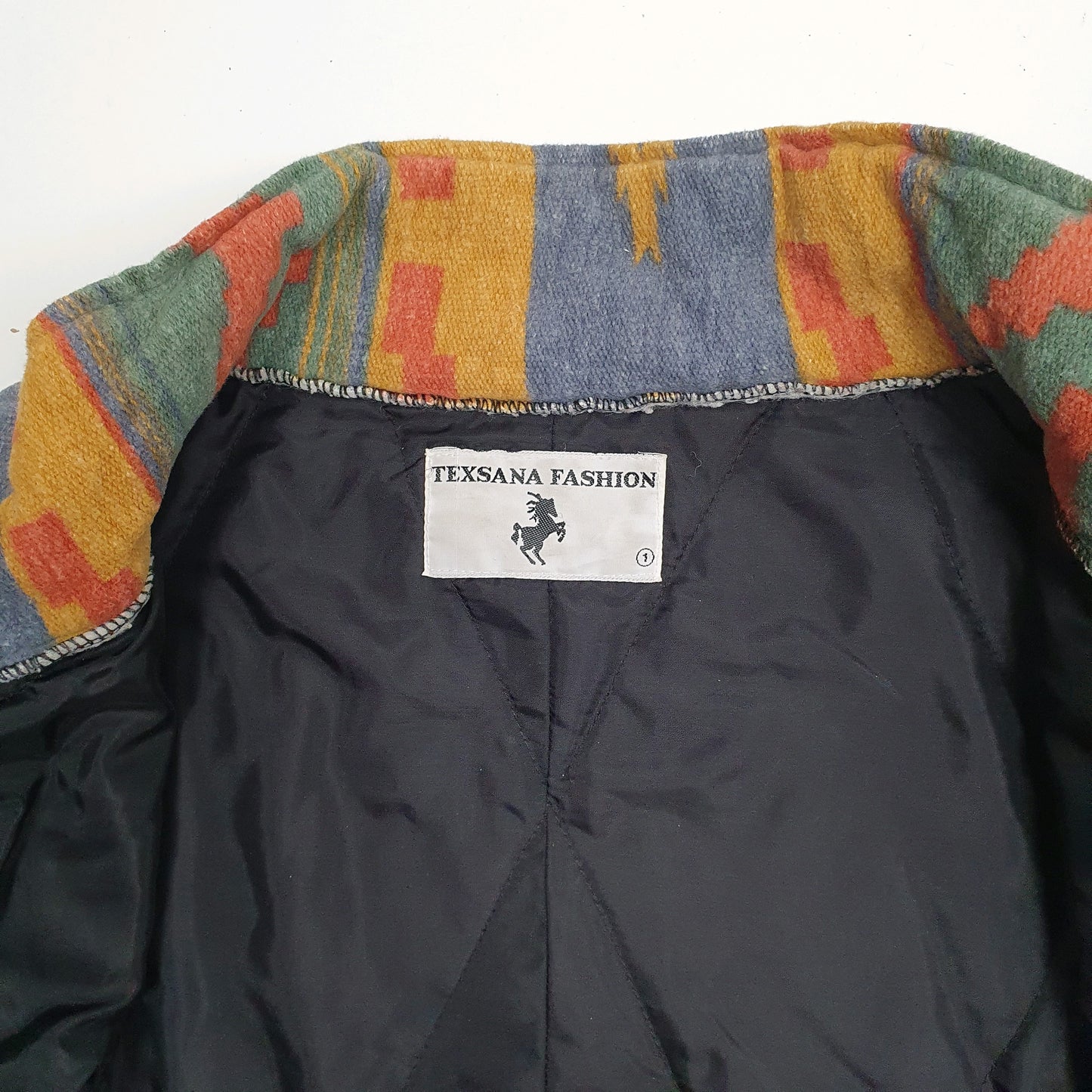 Mens Blue Texsana Fashion Vintage 90s Aztec Windbreaker  Coat