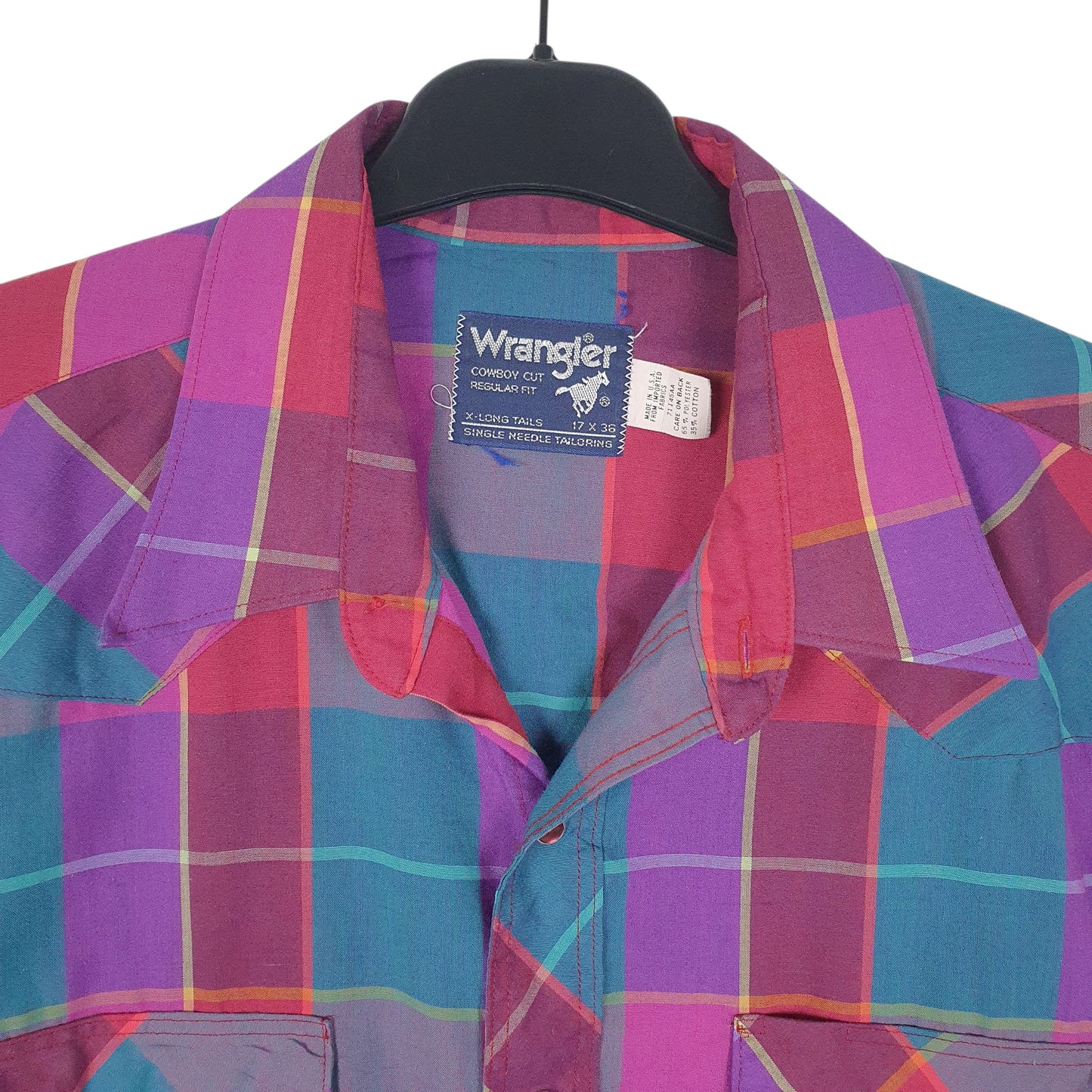 Mens Blue Wrangler Vintage 90s Pearl Snap Made In USA  Shirt