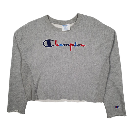Womens Grey Champion Crop Top Crewneck Jumper