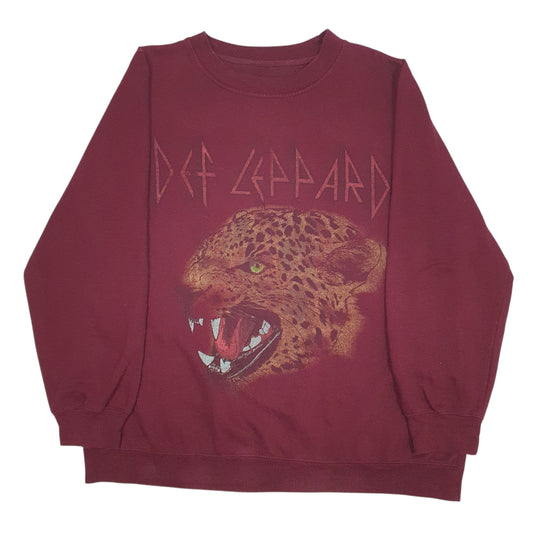 Mens Burgundy Def Leppard  Crewneck Jumper
