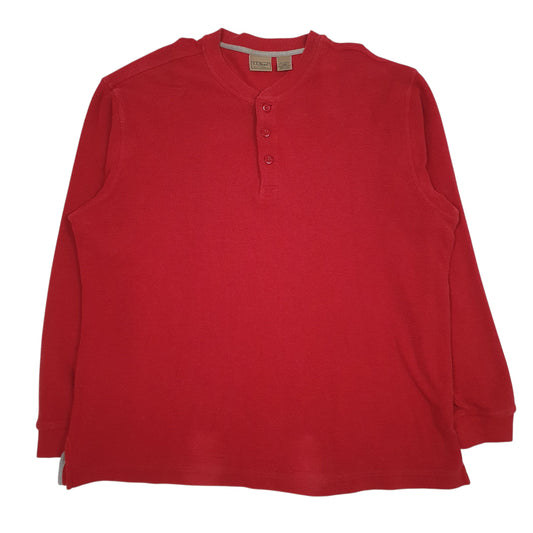 Mens Red LL Bean Henley Crewneck Jumper
