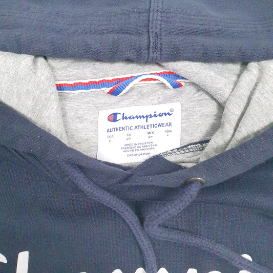 Mens Navy Champion Spellout Hoodie Jumper