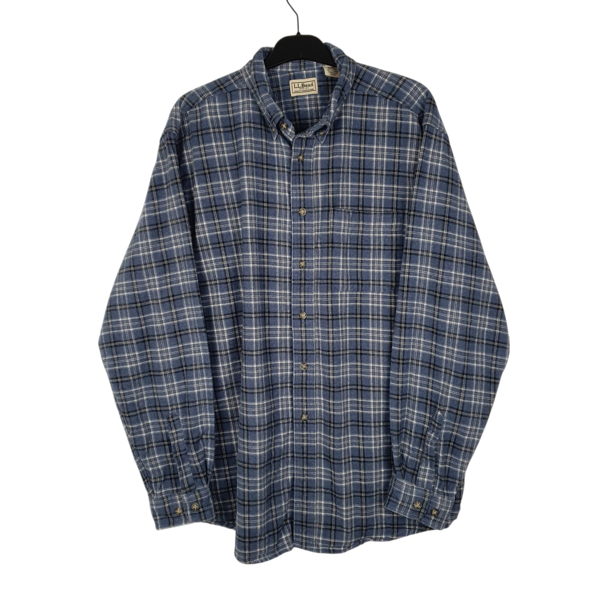 Mens Blue L.L.Bean Thick Flannel Plaid Long Sleeve Shirt