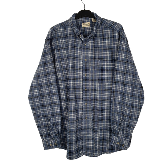 Mens Blue L.L.Bean Thick Flannel Plaid Long Sleeve Shirt