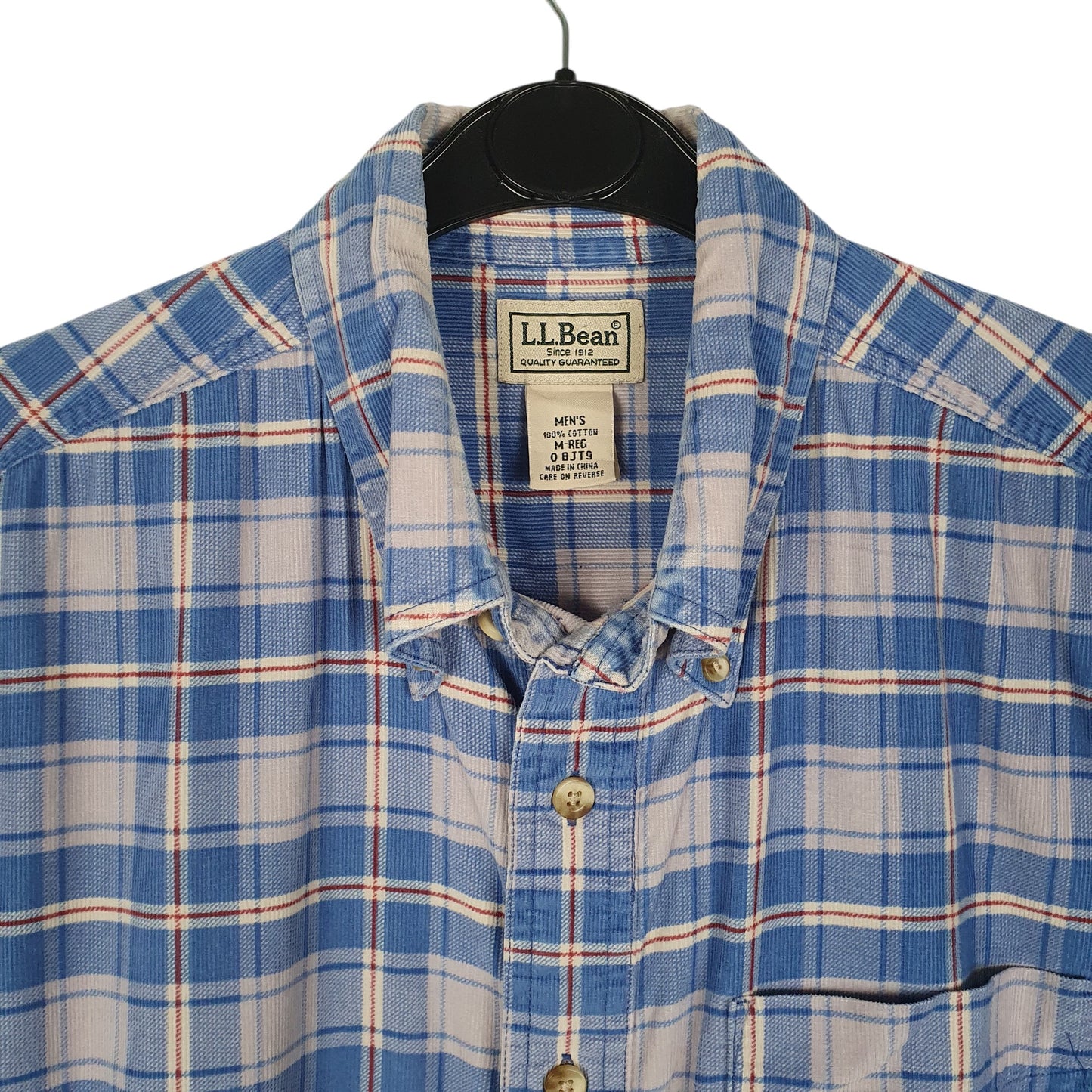 Mens Blue L.L.Bean Corduroy Flannel Plaid  Shirt