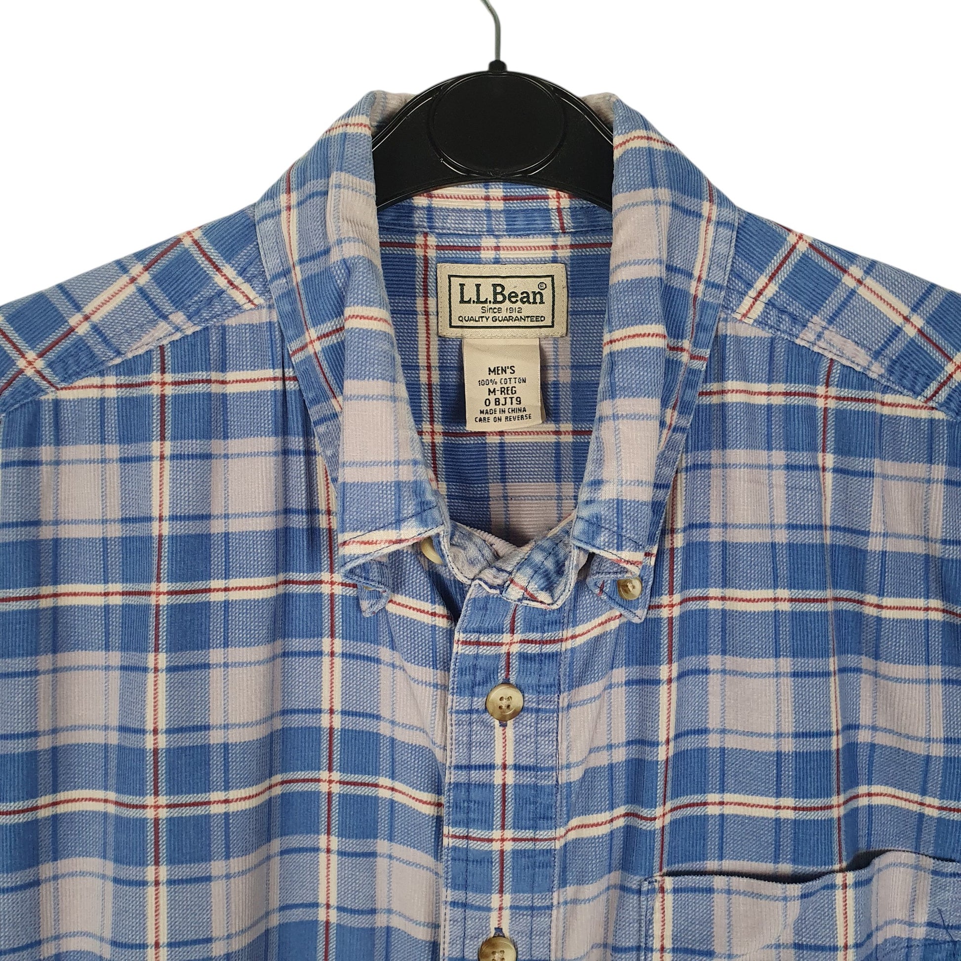 Mens Blue L.L.Bean Corduroy Flannel Plaid  Shirt