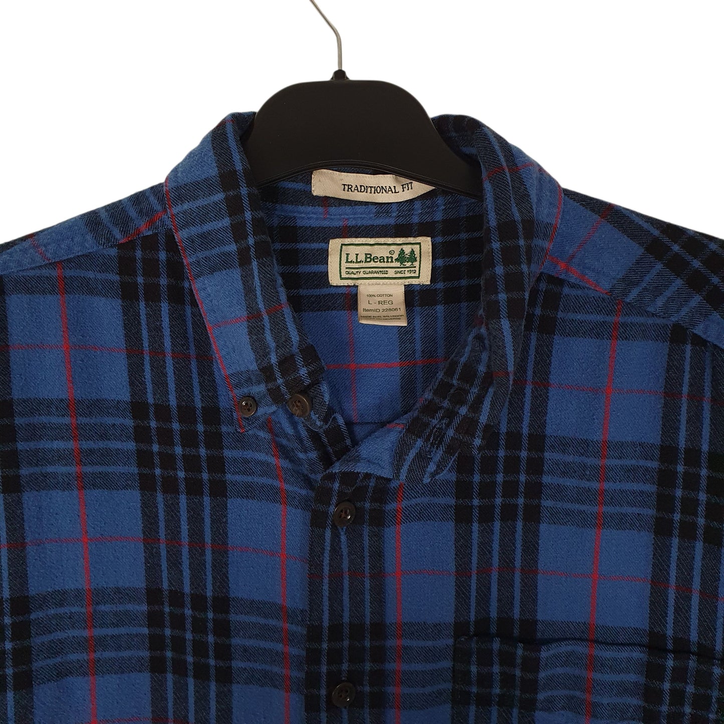 Mens Blue L.L.Bean Scotch Plaid Flannel  Shirt