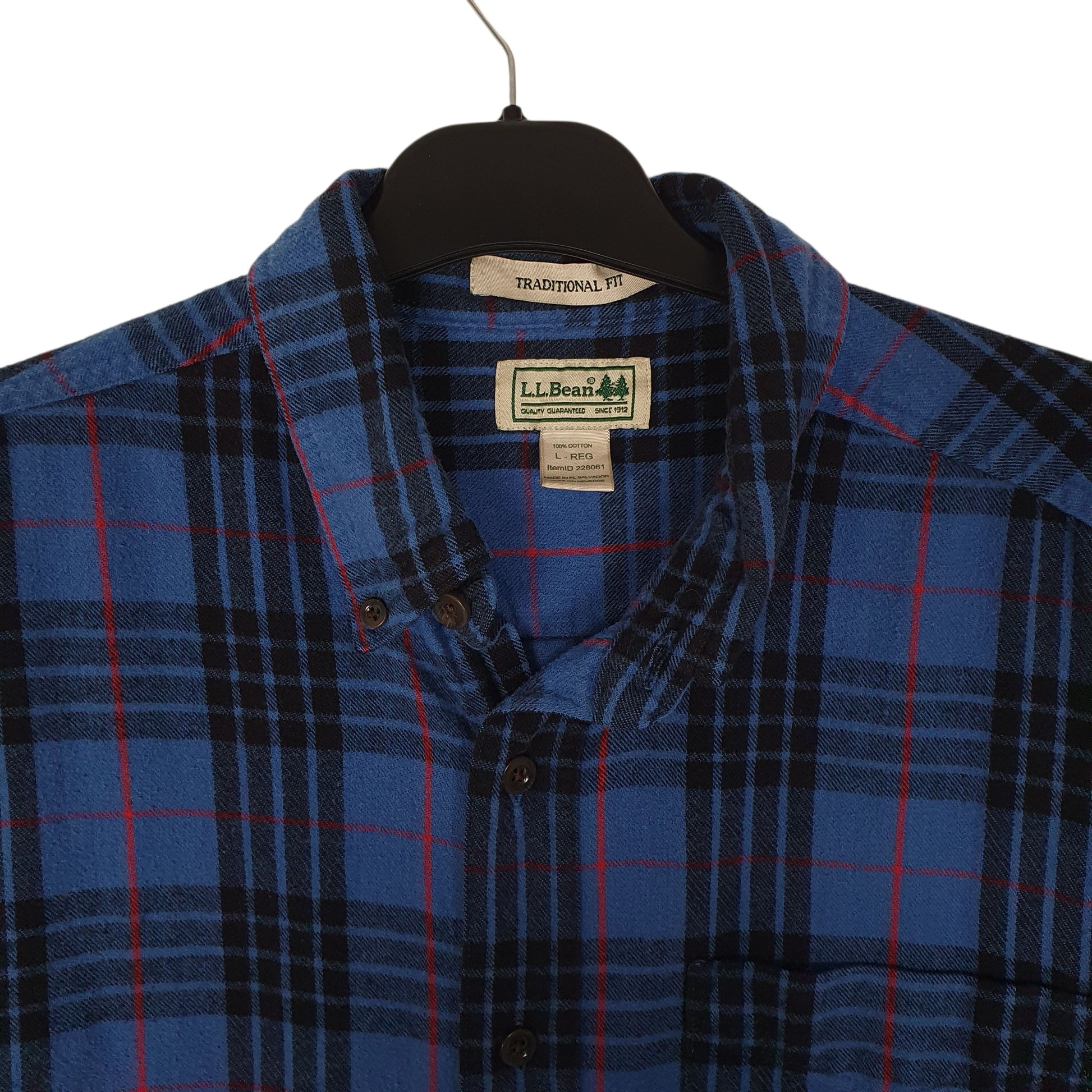 Mens Blue L.L.Bean Scotch Plaid Flannel  Shirt