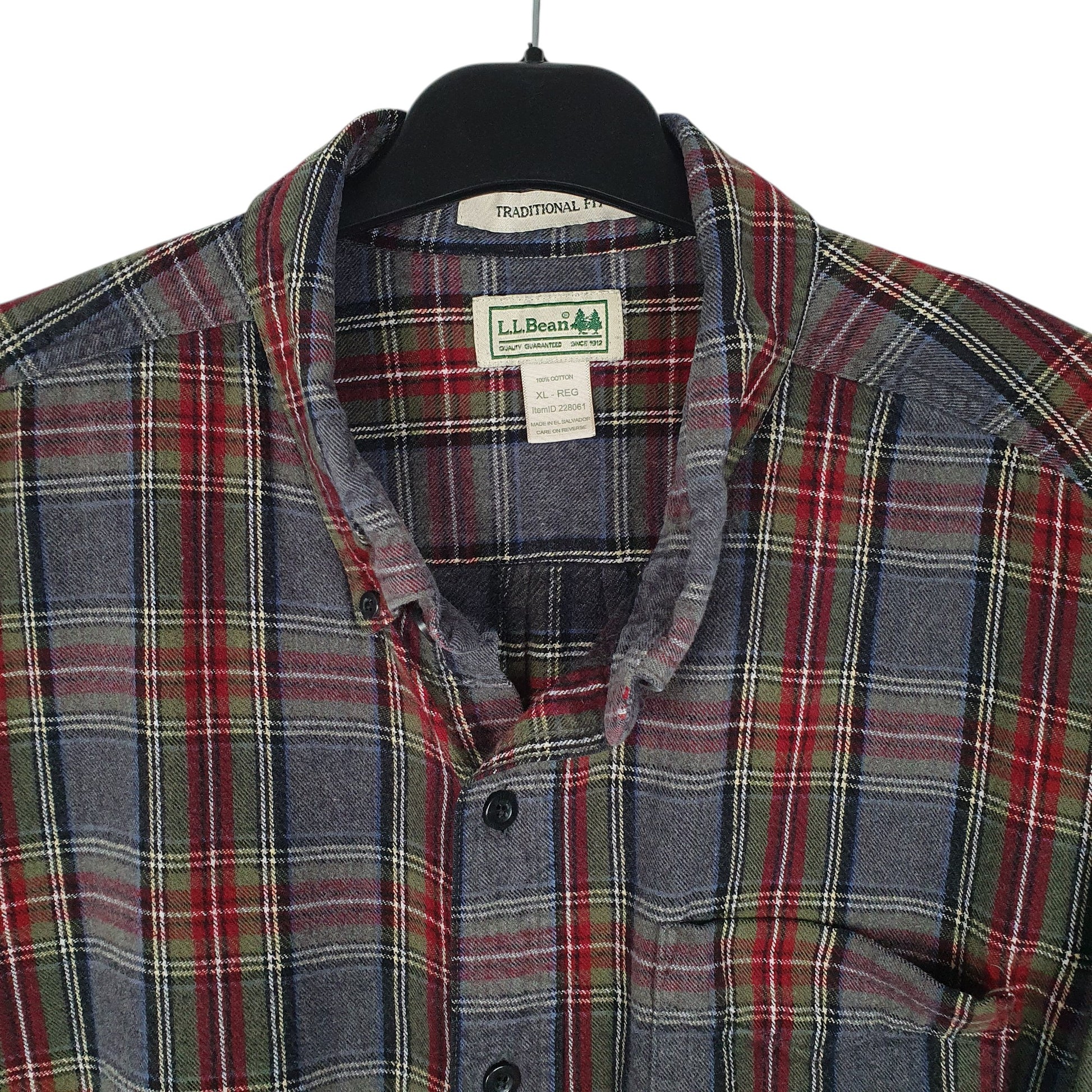Mens Grey L.L.Bean Thick Plaid Chamois  Shirt