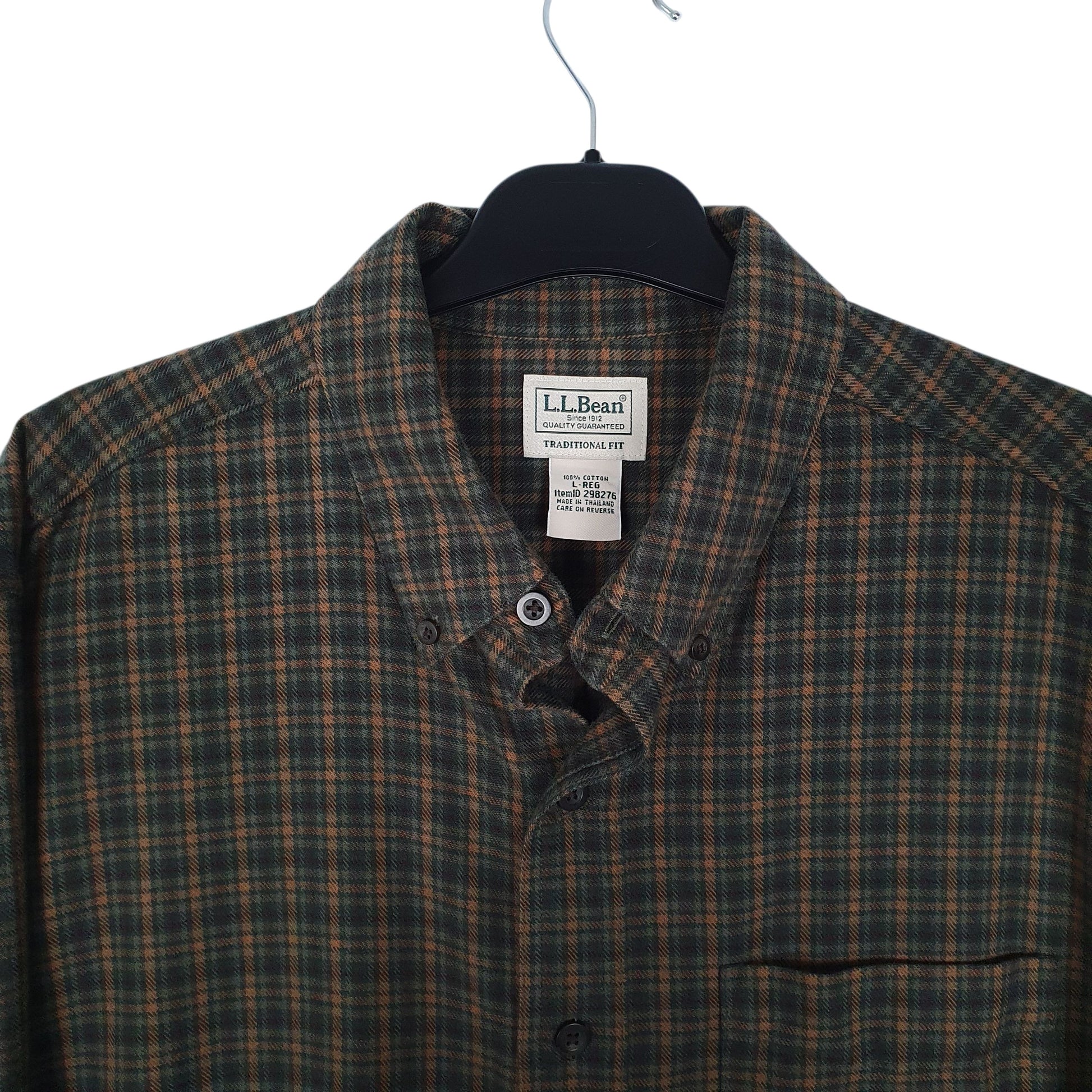 Mens Green L.L.Bean Scotch Plaid Flannel  Shirt