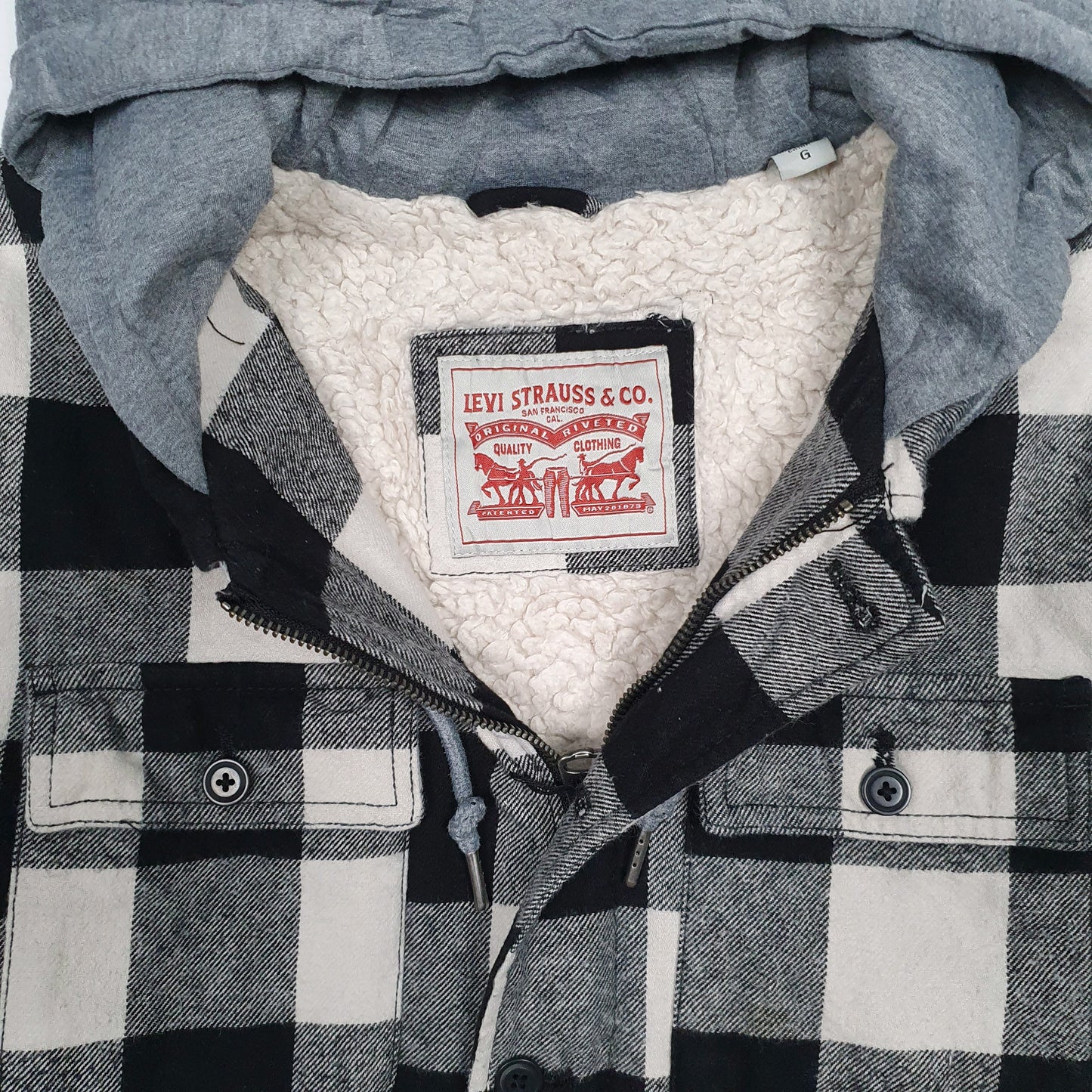 Mens Grey Levis Overshirt Sherpa Lined Hoodie  Coat