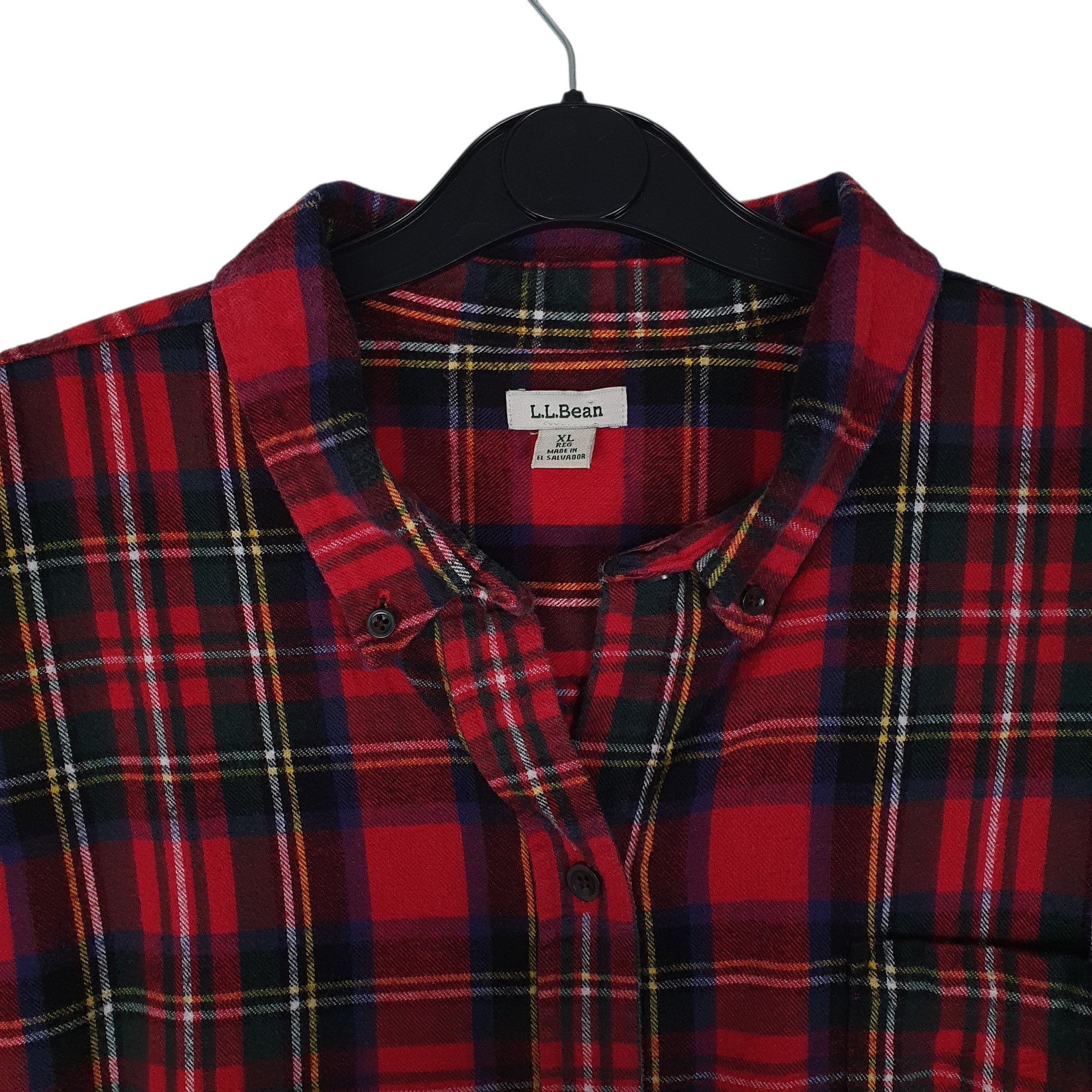 Womens Red L.L.Bean Scotch Plaid Flannel  Shirt