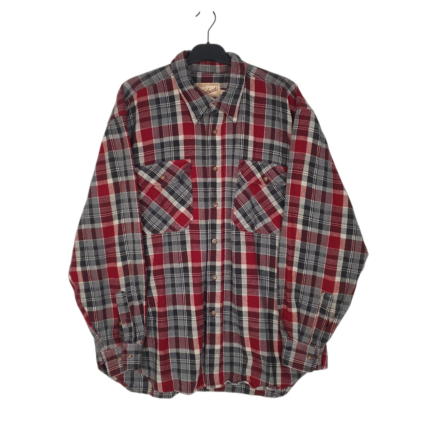 Mens Grey Woolrich Thick Flannel Plaid Long Sleeve Shirt