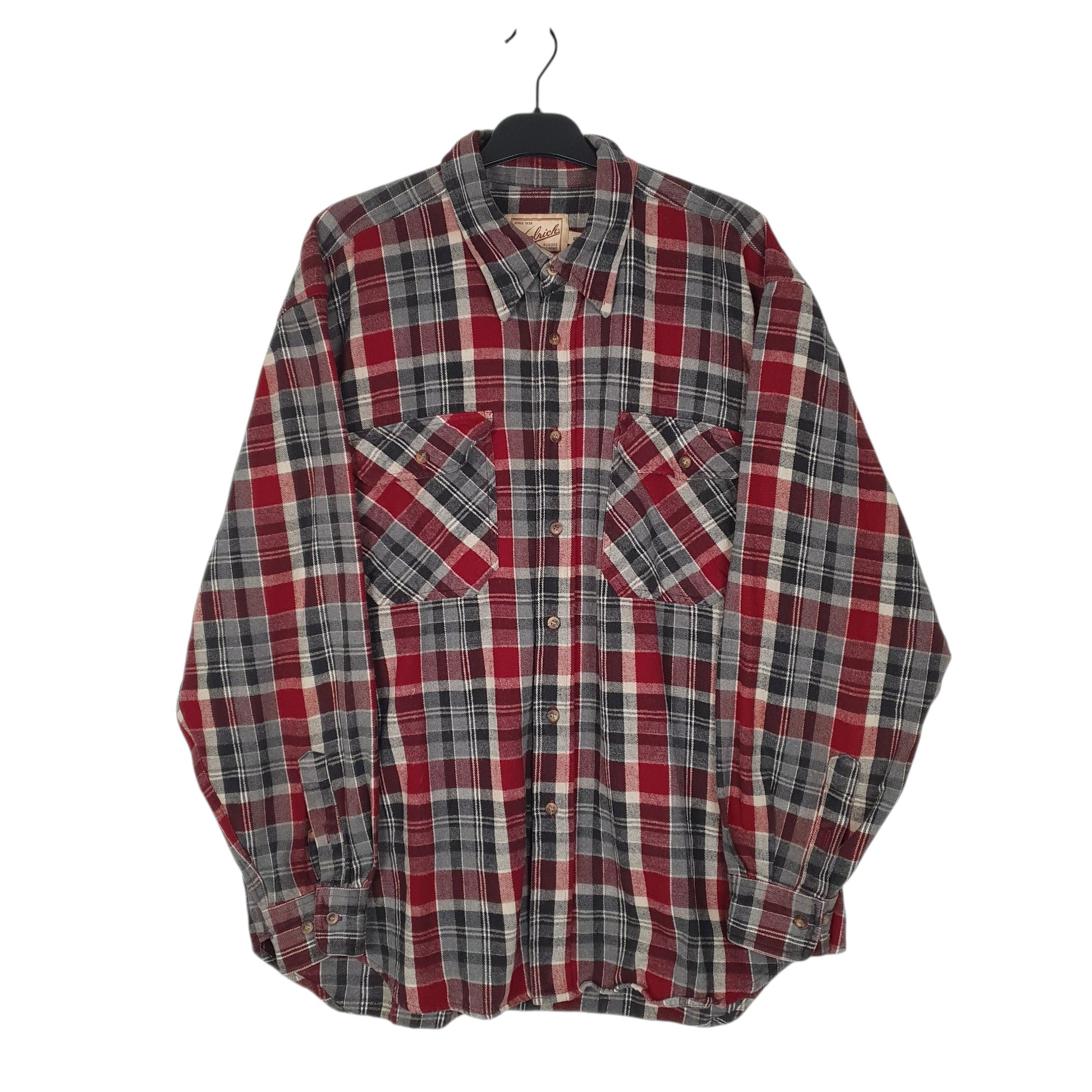 Mens Grey Woolrich Thick Flannel Plaid Long Sleeve Shirt