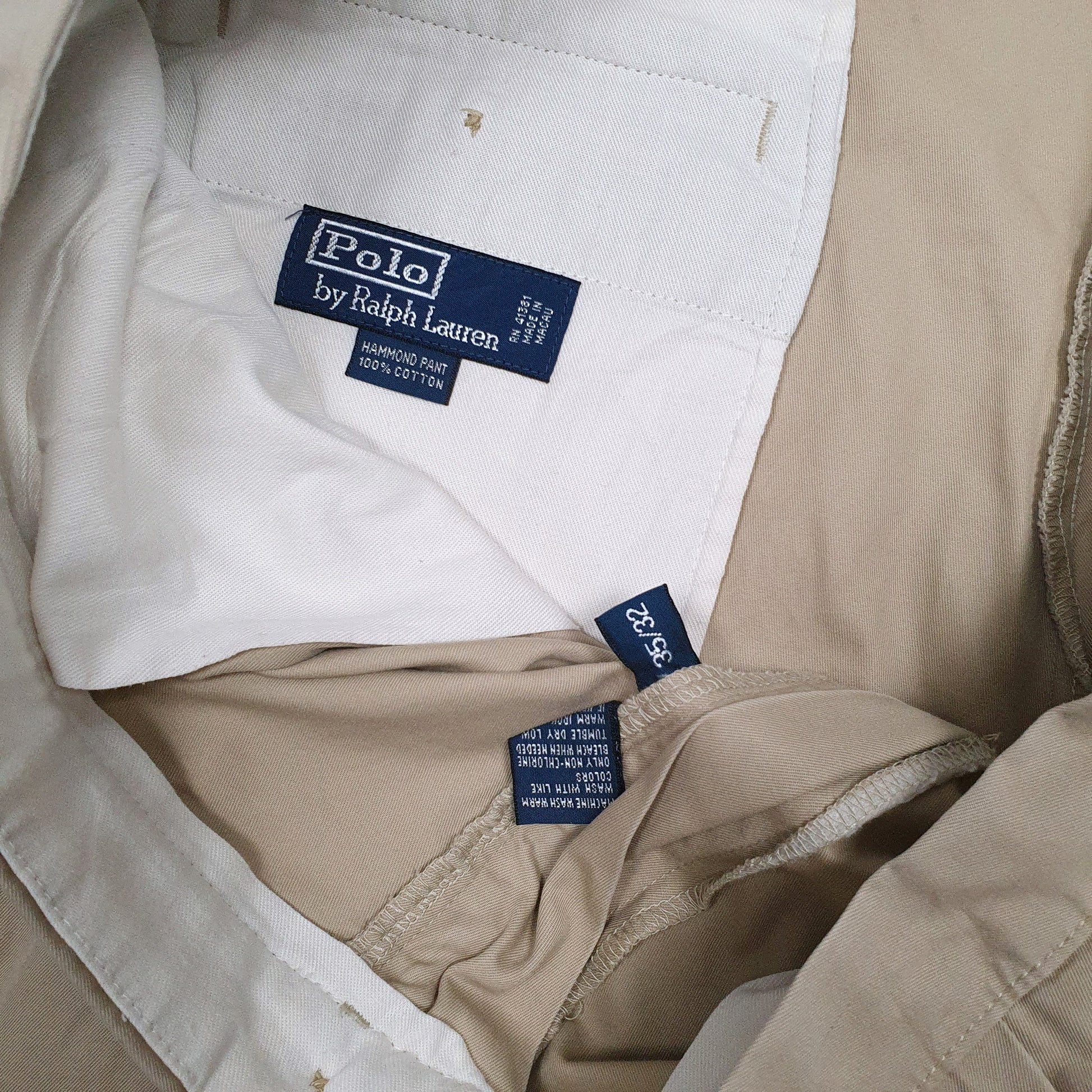 Mens Beige Polo Ralph Lauren Hammond Pleated Vintage 90s  Trousers
