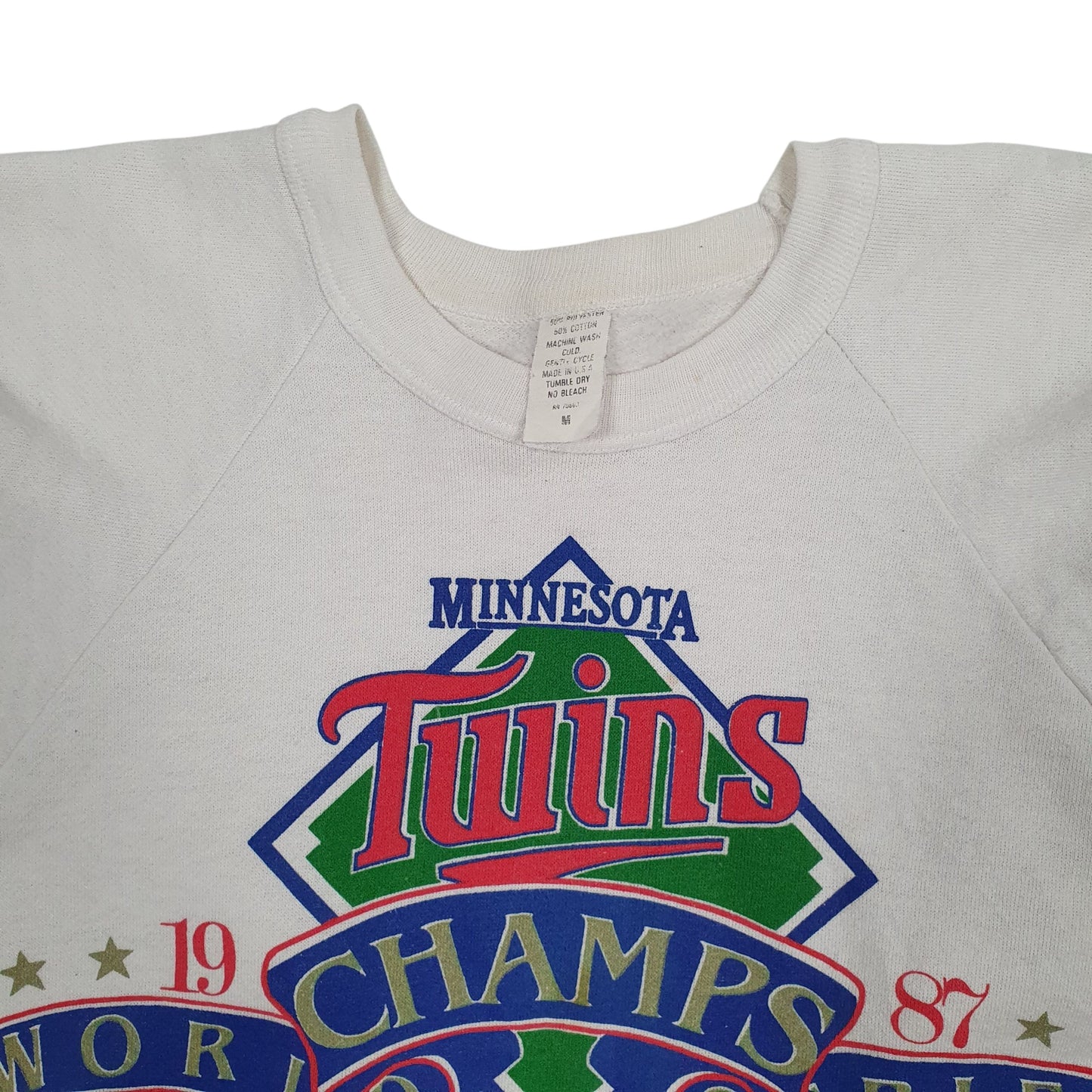 Mens White Eagle Sportogs Minnesota Twins MLB Baseball Vintage 1987 World Series Crewneck Jumper