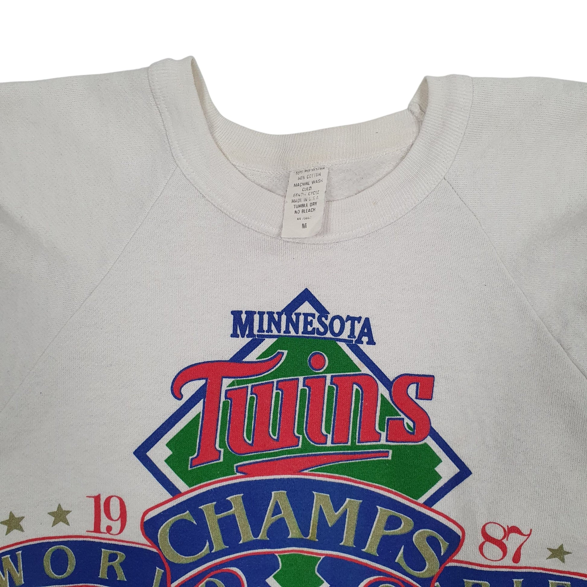 Mens White Eagle Sportogs Minnesota Twins MLB Baseball Vintage 1987 World Series Crewneck Jumper