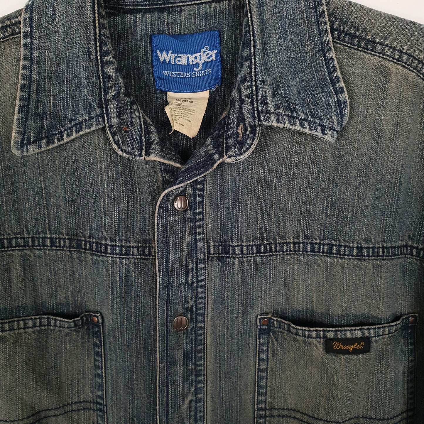 Mens Navy Wrangler Denim Snap Rodeo  Shirt