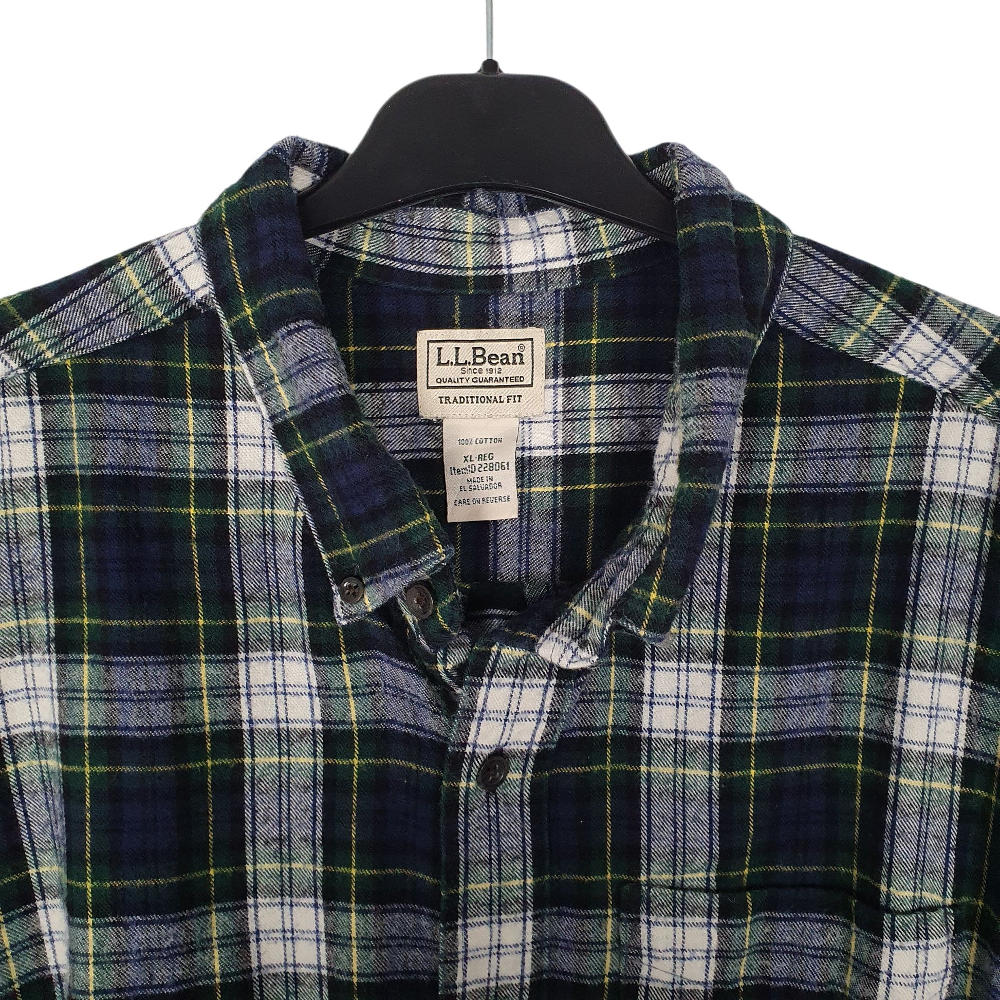 Mens Navy L.L.Bean Scotch Plaid Flannel  Shirt
