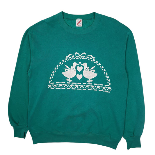 Mens Green Jerzees Vintage 1980s Made In USA Christmas Crewneck Jumper