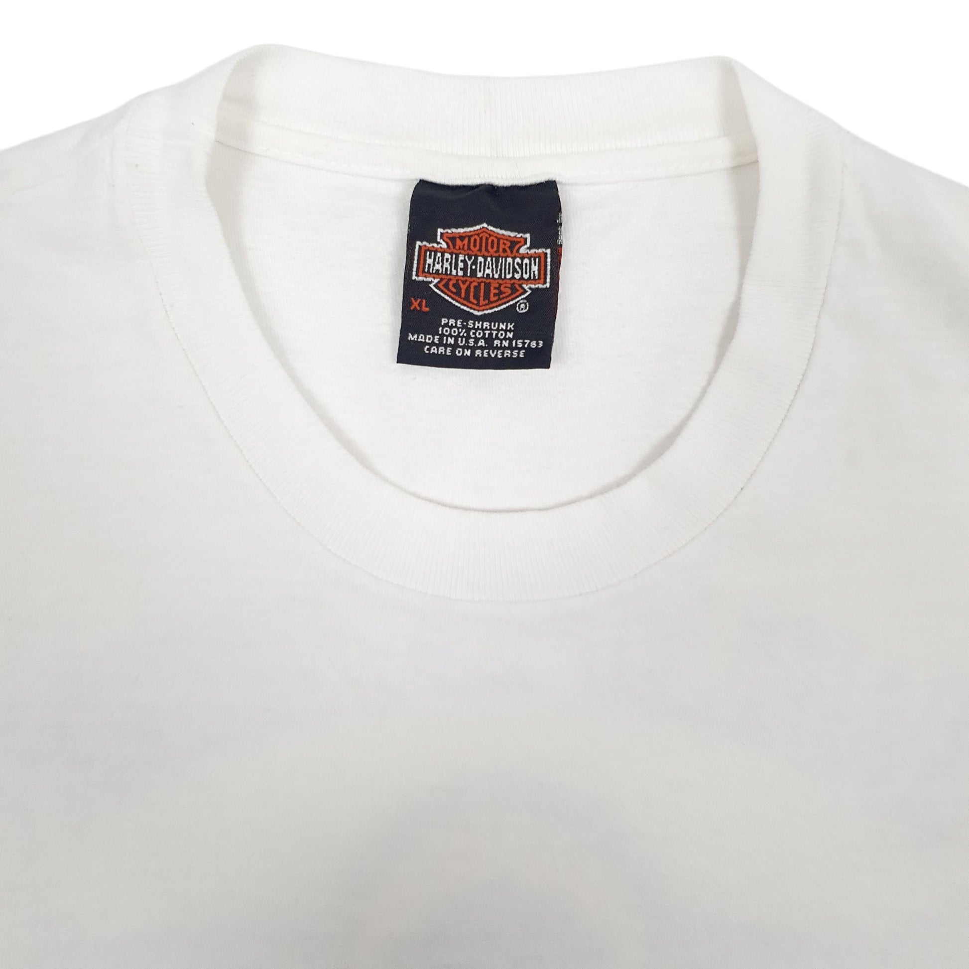 Mens White Harley Davidson Vintage 00s Made In USA V Neck T Shirt
