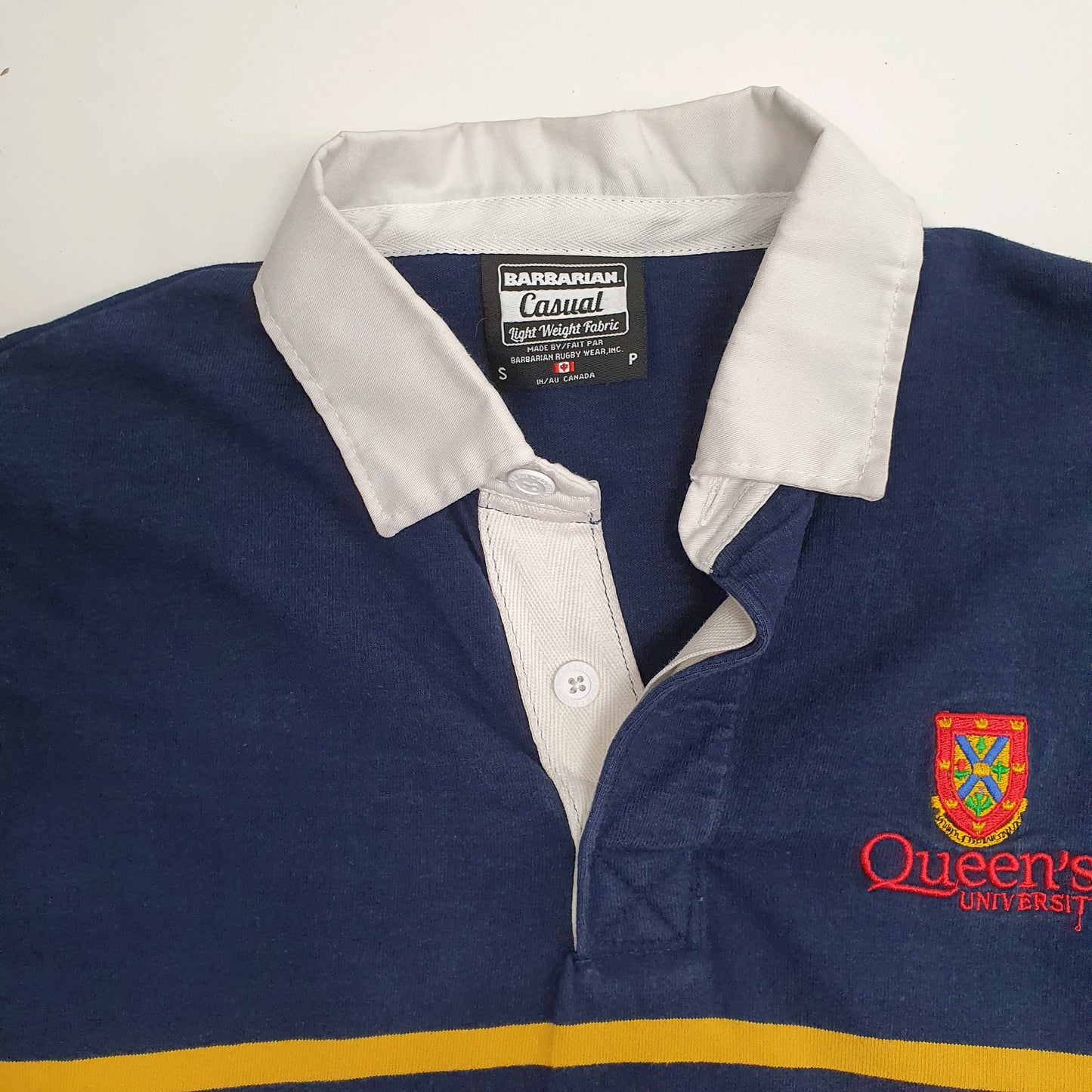 Mens Navy Barbarian Queens University Rugby Hoodie Polo Shirt